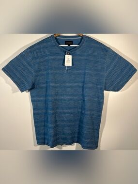 Lucky Brand Blue Weekend Jersey indigo Henley Shirt Subtle Striped Men’s Size L
